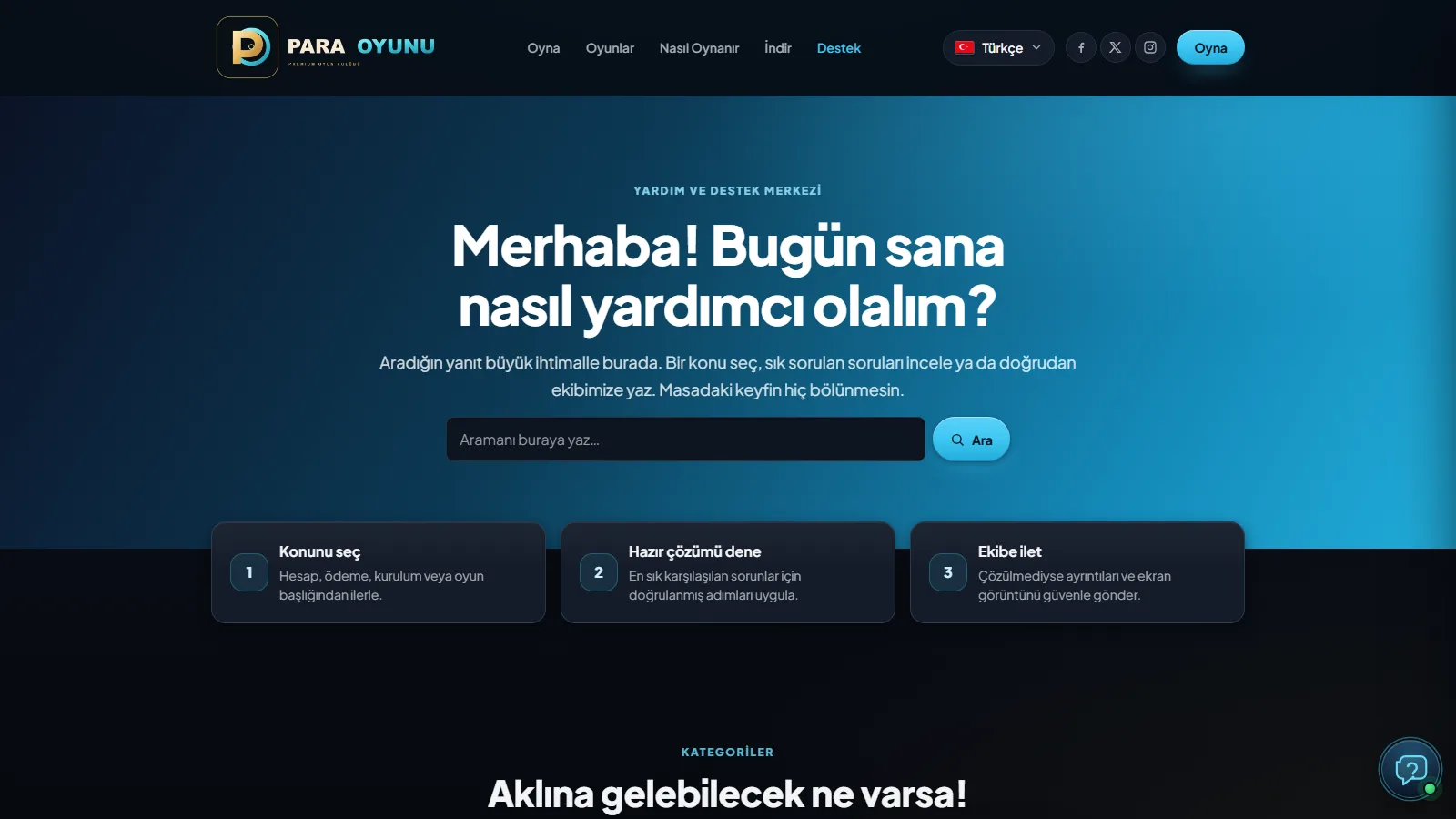 Destek sayfası